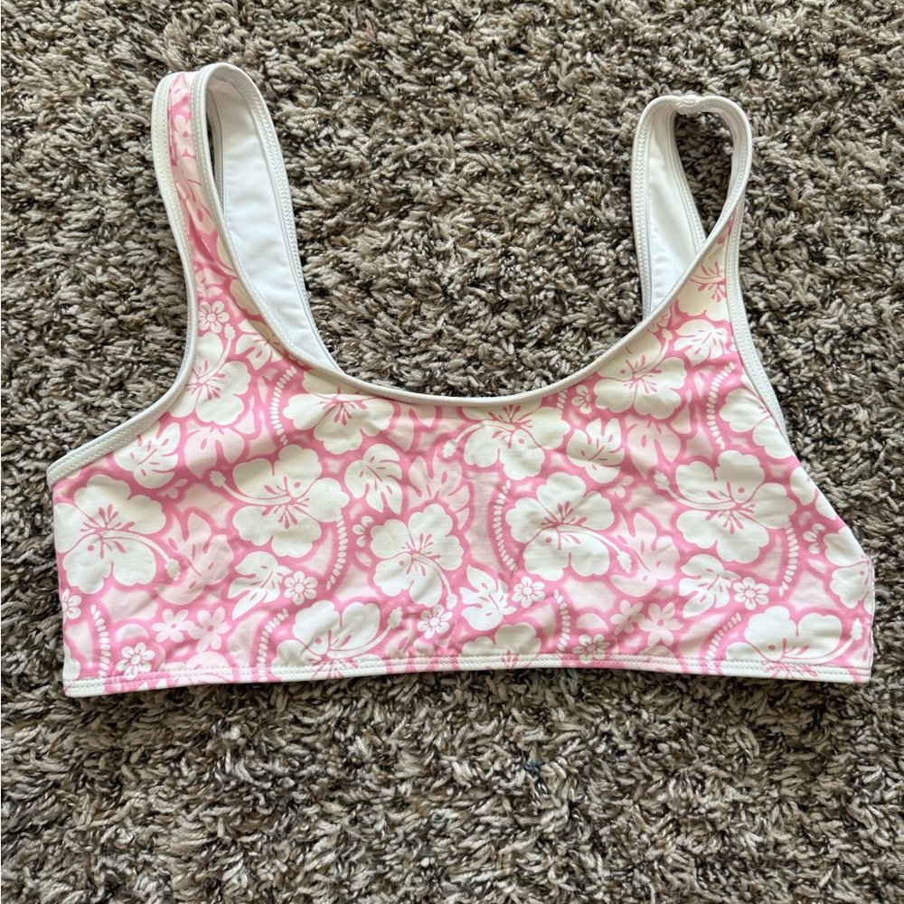 Frankie's Bikinis Pink and White Floral Bikini Top